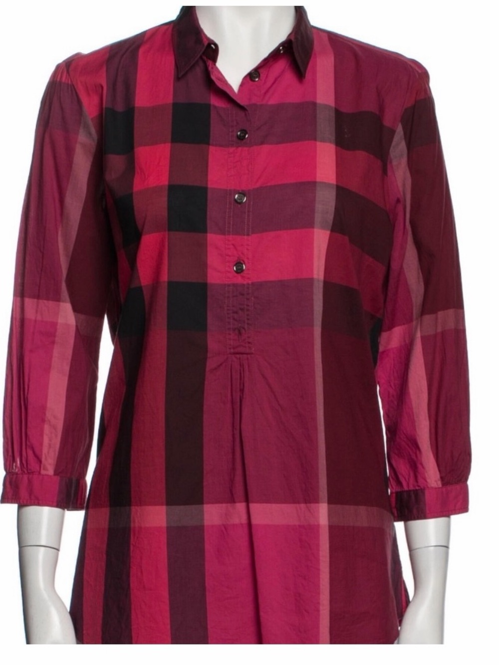 Burberry Pink and Burgundy Plaid Button-Front Shirt